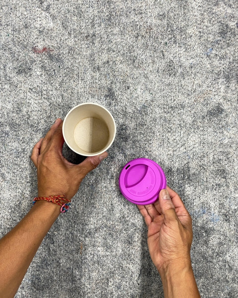 Reusable Coffee Cup with Purple Lid