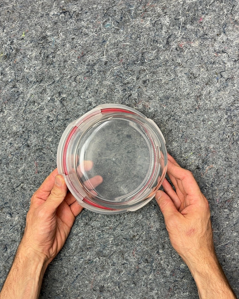 Round Clear Glass Food Storage Container with Red Seal
