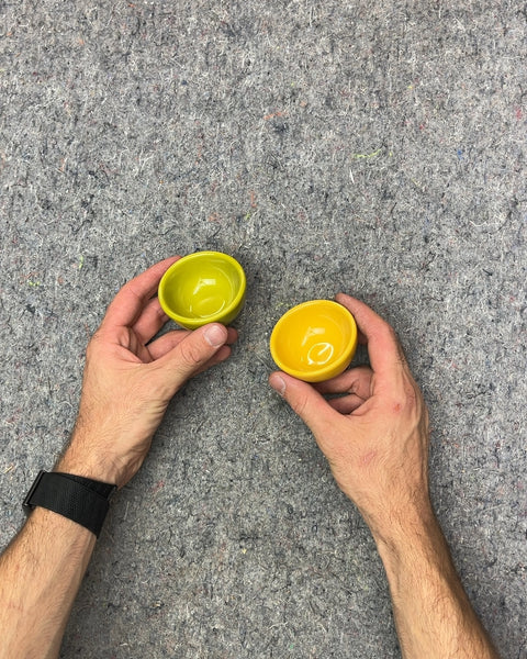 Small Yellow and Green Ceramic Sauce Bowls From Fish Eddy