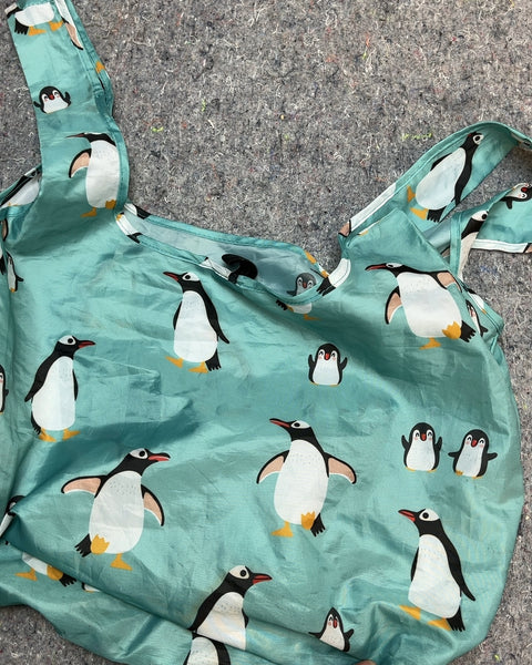 Reusable Shopping Bag With A Bunch Of Penguins On It