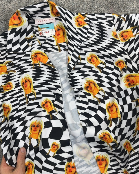 Vacation Black and White Checkered Button Down Shirt, Size S