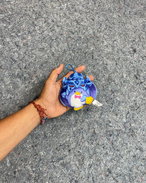 Penguin Plush Keychain with Blue Armor