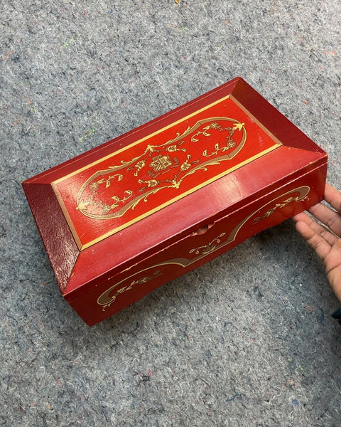 Red and Gold Decorative Wooden Box, W15DxH3