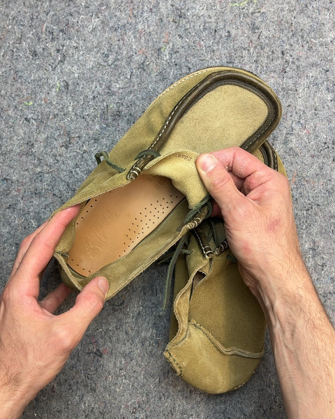 Olive Green Suede Yogi Torres Chukka Boots, Size US 11M or EU 44