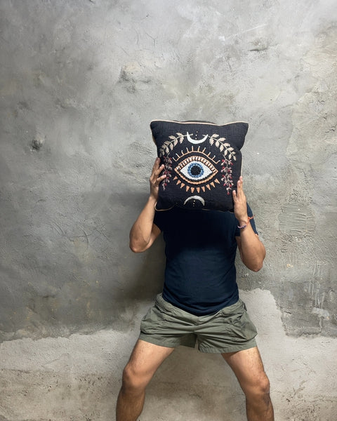 Black Evil Eye Decorative Pillow, 16"