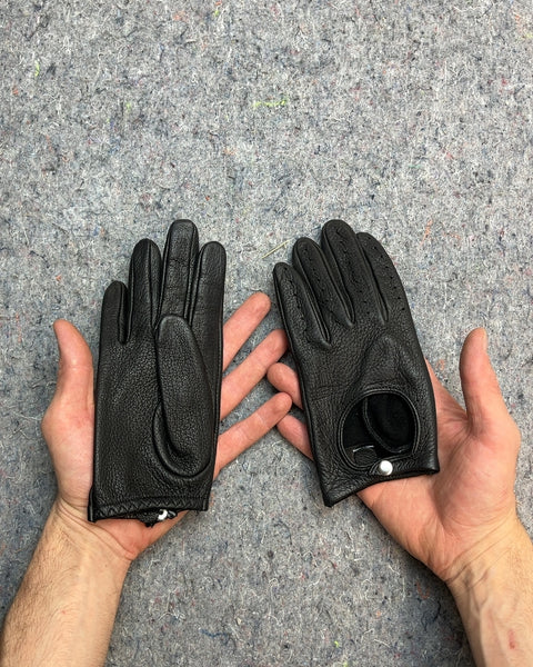 Black Fake Leather Driving Gloves, Size Women M
