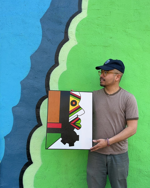 Abstract Face Painting on Canvas, 16.5x19"