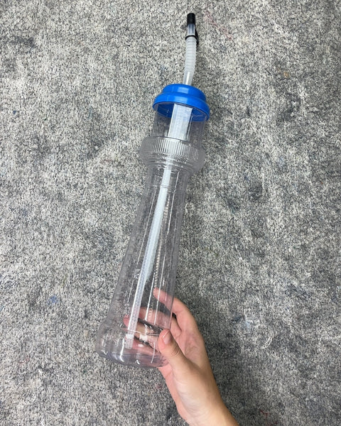 Crazy Tall Plastic Bottle with Blue Lid and Straw