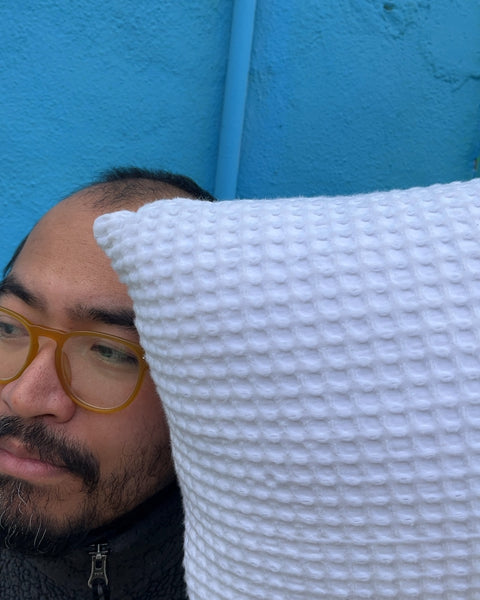 White Waffle Weave Pillow, L16"