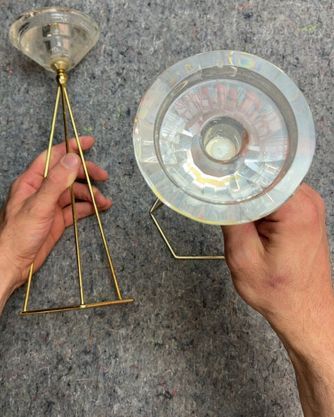 Pair of Gold Tone and Glass Candle Holders