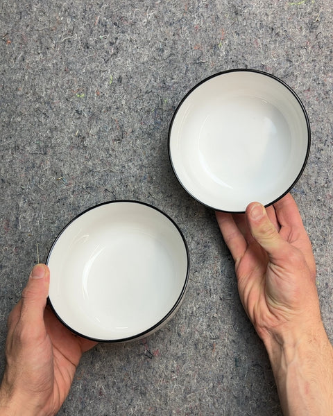 Set of Two White and Black Rimmed Bowls