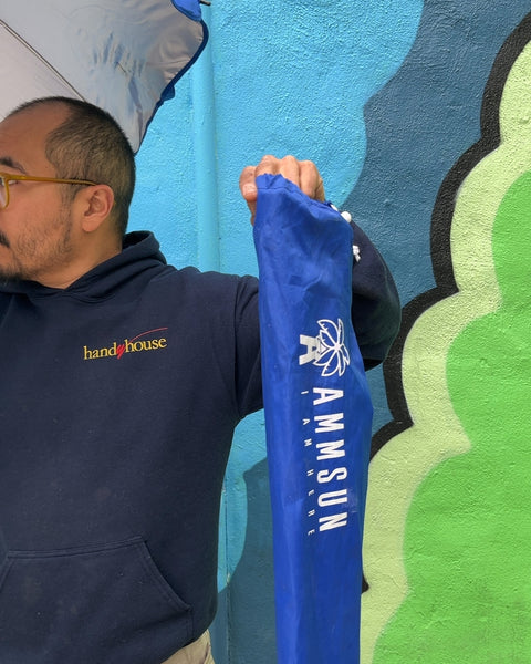 Ammsun Blue Beach Umbrella That Attaches To A Chair