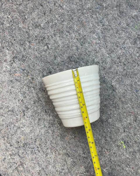 White Ribbed Ceramic Planter, W5xH4"