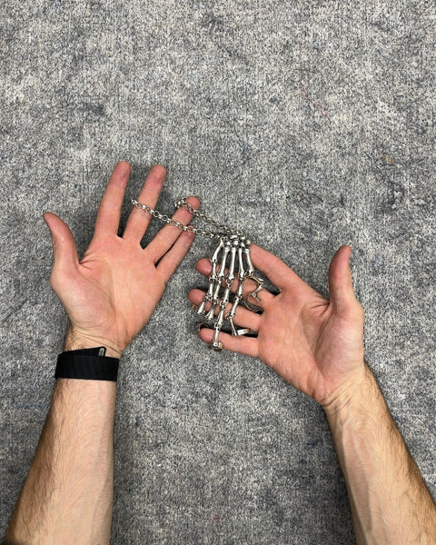 Gothic Silver-Tone Skeleton Hand Ring Bracelet