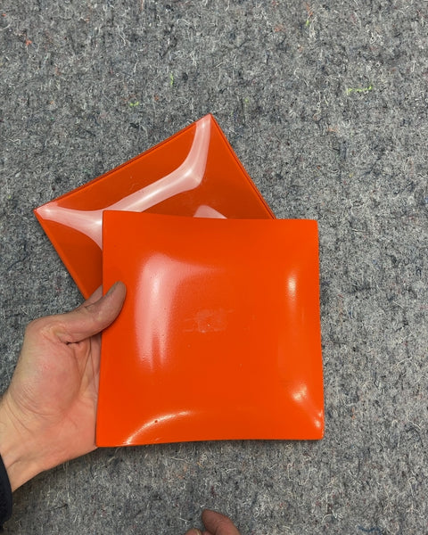 Two Vintage Orange Glass Plates, 7"