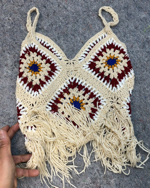 Crochet Fringe Crop Top, Sz S
