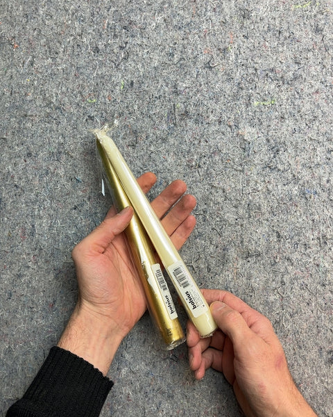 Two Taper Candles, Gold and Cream