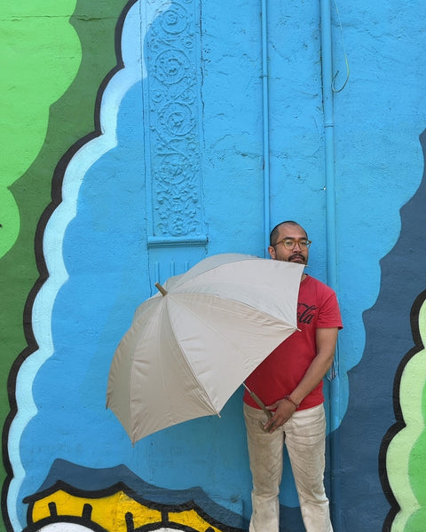 Beige Umbrella with Curved Handle
