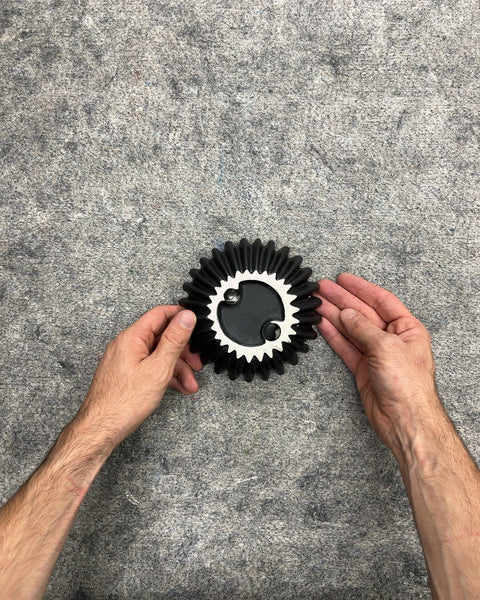 Sexy Black Ceramic Fluted Ruffled Trinket Dish, W6"