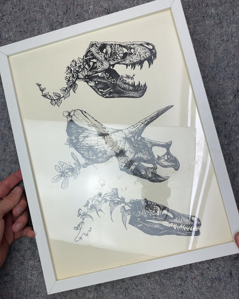 Framed Dinosaur Skull Botanical Art Print, 12x17"