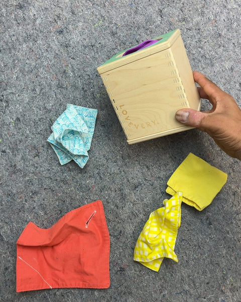 Lovevery Wooden Tissue Box with Fabric Scarves