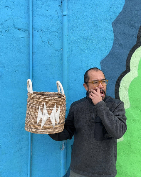 Pretty Woven Basket with Handles, W13"