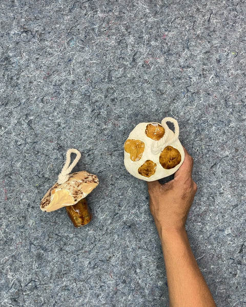 Mushroom Shaped Ceramic Decor with Rope Hanger