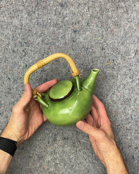 Green Ceramic Teapot with Bamboo Handle
