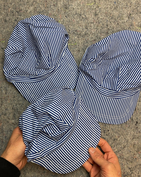 Classic Blue & White Pinstriped Engineer's Conductor Caps For You & Your 2 Friends