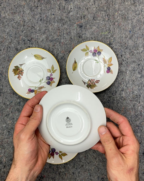 Four More White Saucers with Berry and Leaf Design, Made In England