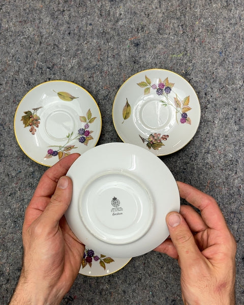 Four More White Saucers with Berry and Leaf Design, Made In England