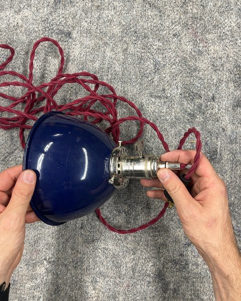 Very Pretty Blue Metal Pendant Light with Red Cord