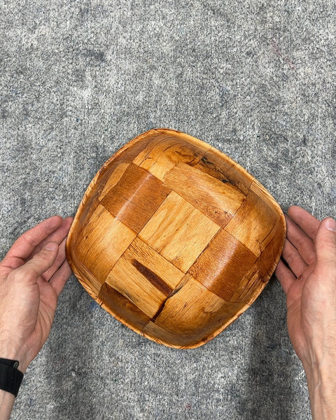 Woven Wood Square Serving Bowl, 10"