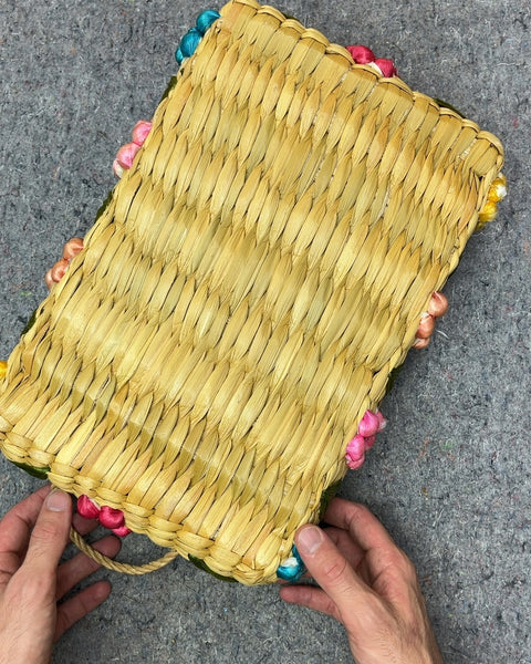 Woven Basket Tray with Floral Accents, 10x15"