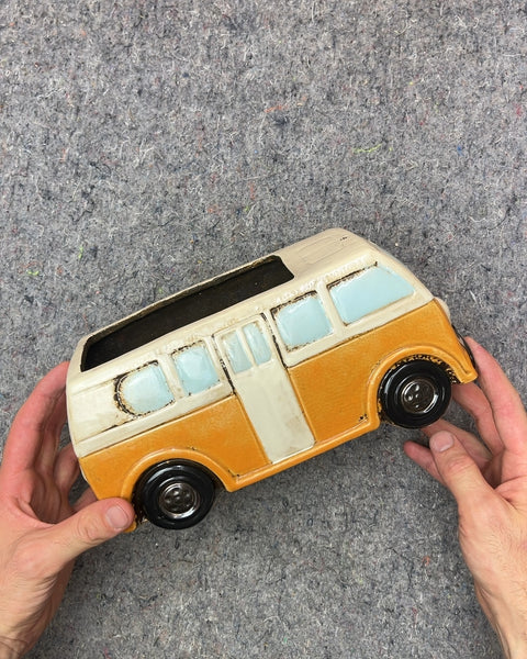 Cute Orange and White Van Planter, 3x6"