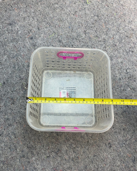 Clear Plastic Storage Basket with Pink Handles
