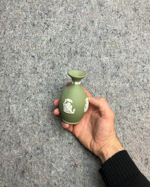 Super Cute Green Decorative Vase with White Relief