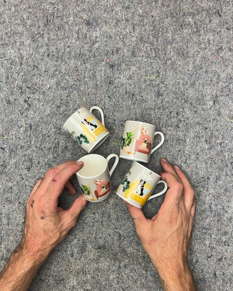 Set of Four Dogs Print Espresso Mugs
