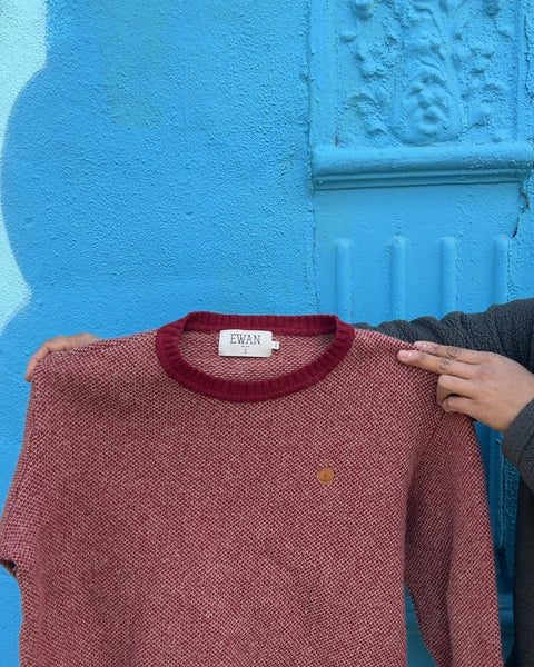 Ewan Red Textured Knit Crewneck Sweater, Size XL