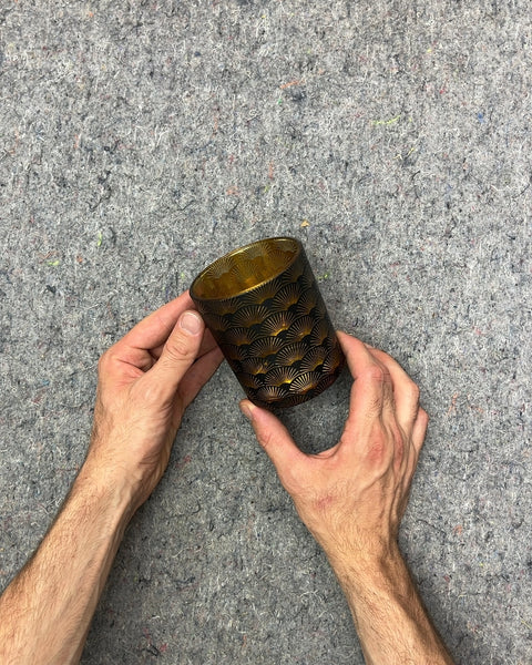 Black and Gold Art Deco Pattern Glass Candle Holder