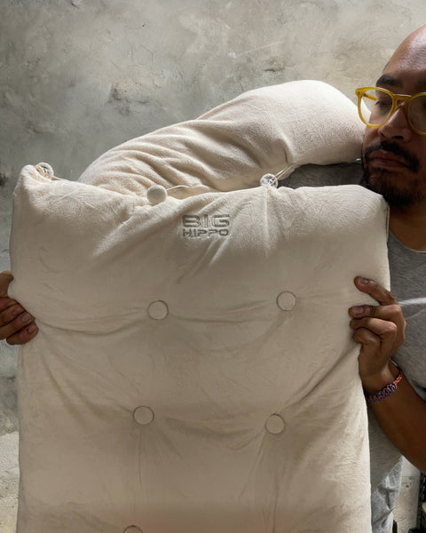 Big Hippo Beige Tufted High Back Chair Cushion, 60x18”