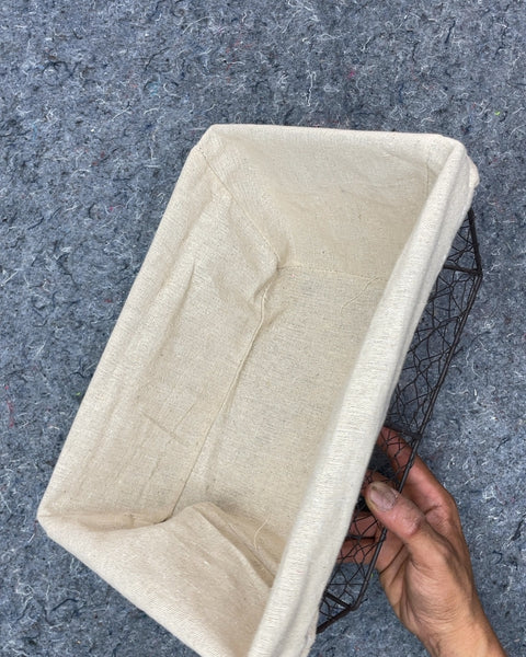 Wire Basket with Fabric Liner, 5x12x8"