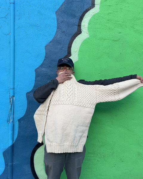 Traditional Irish Hand-stitched Knit Sweater, Size S/M