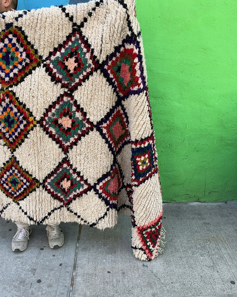 Handwoven Shag Rug with Diamond Pattern, 60x90"