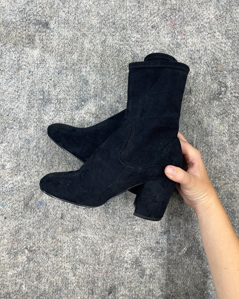 Black Suede Ankle Boots, Size US 6W, EU 36.5