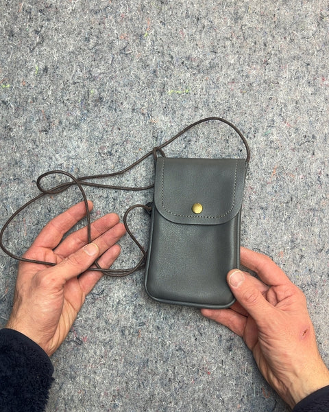 Small Gray Crossbody Leather Bag