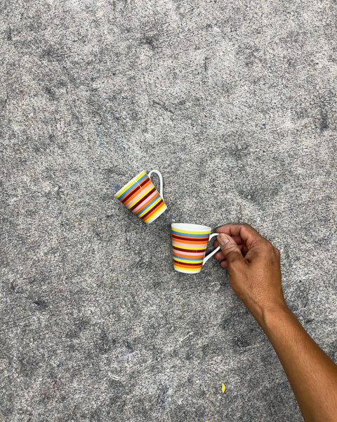 Multicolor Striped Espresso Cups and Saucers, Set of 2