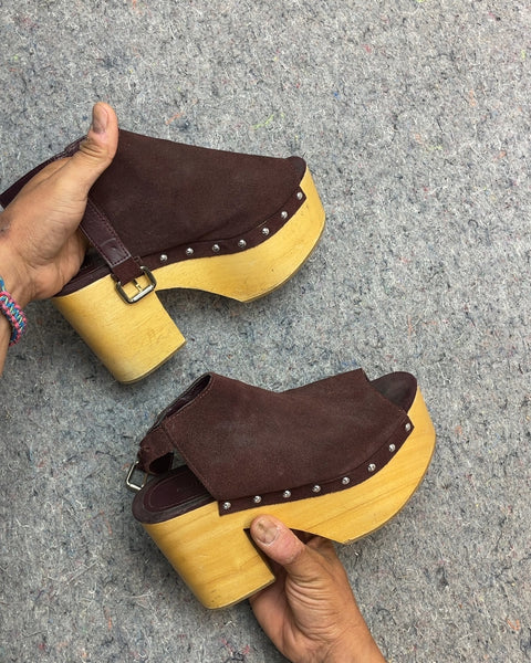 Pull & Bear Suede Platform Peep Toe Clogs, Sz 36