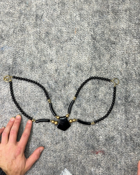 Black Beaded Necklace with Gold Accents