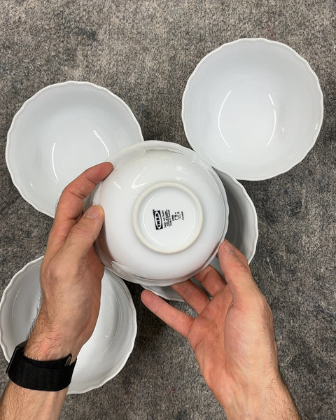 Set of 5 Scalloped IKEA White Ceramic Bowls